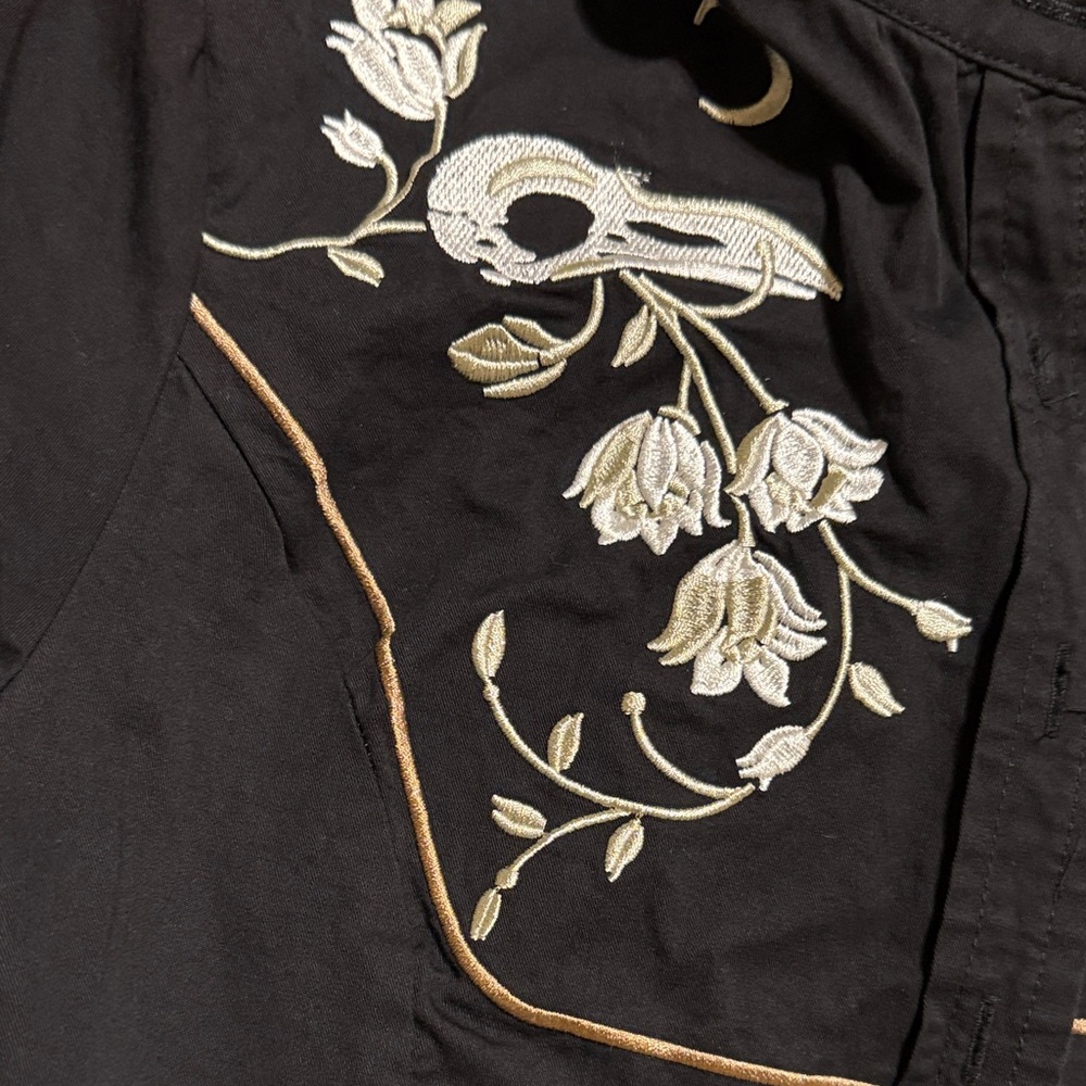 Black Embroidered western style dress. Skulls and flowers